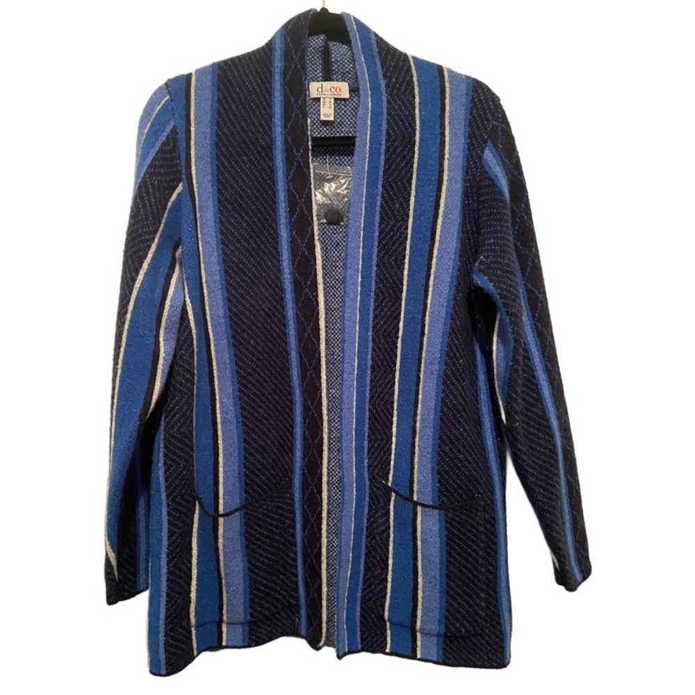 Denim & Co. Striped Jacquard Open Front Cardigan Blue S
New